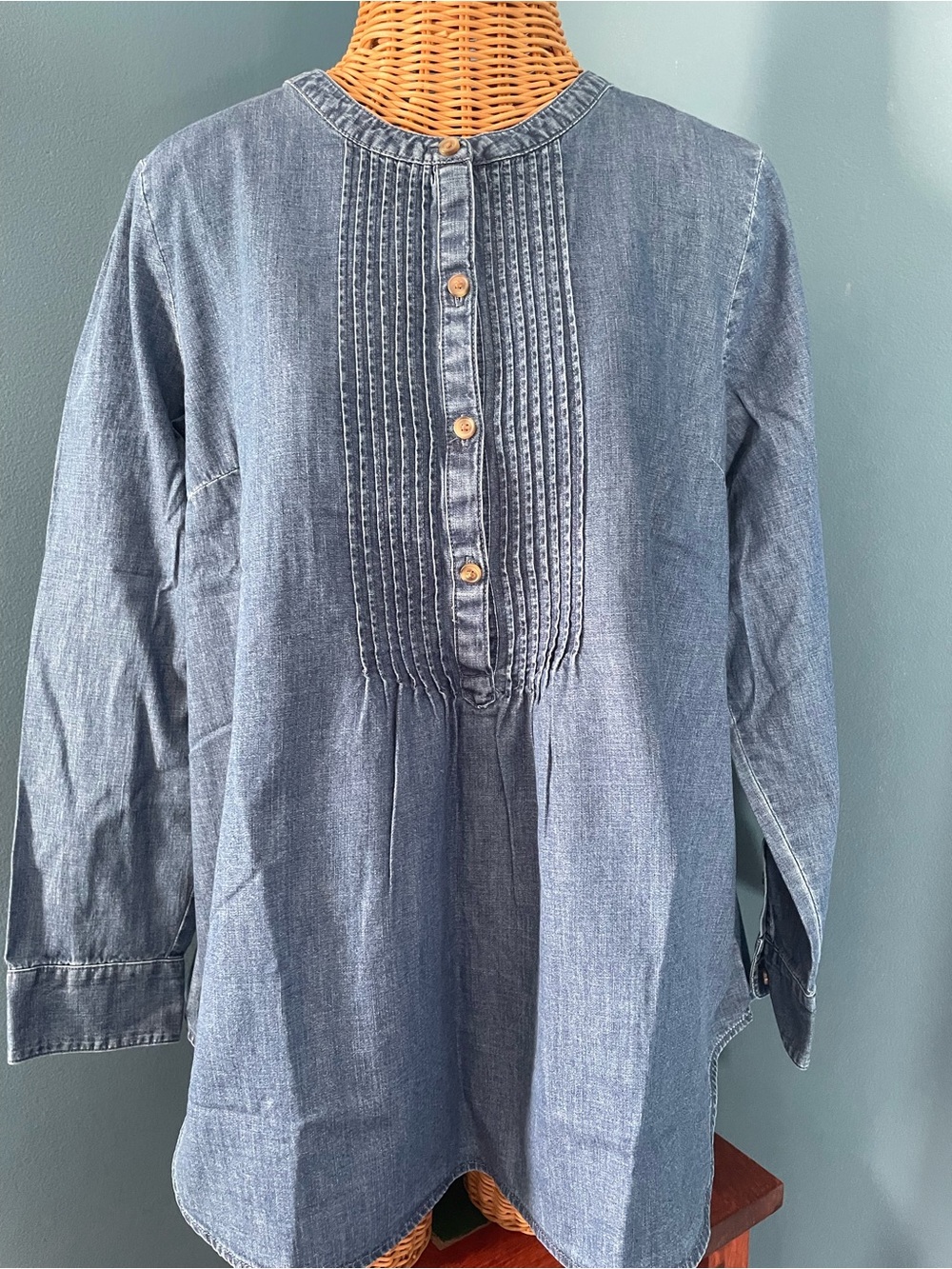 J.Jill Denim Tunic Large Petite Pintuck Pleating 100% Cotton NWT